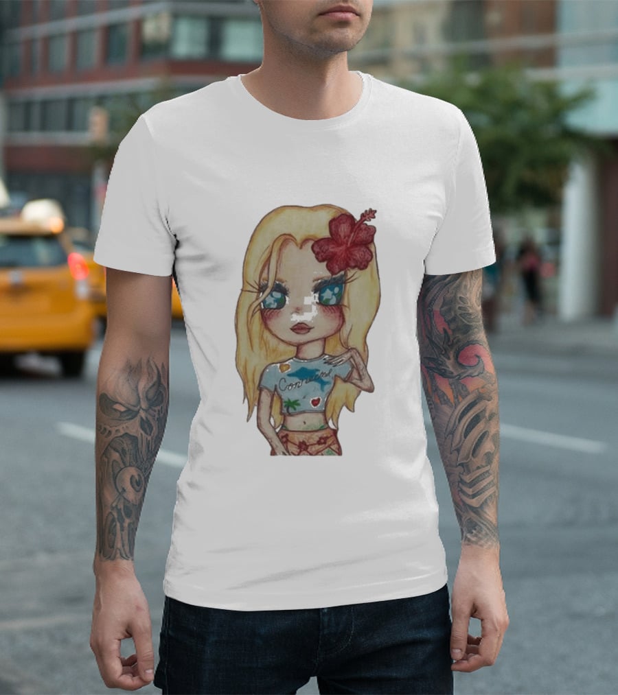 Zara Larsson Midnight Sun Tour 2025 Cartoon Illustration With Blonde Girl And Red Flower T-Shirt