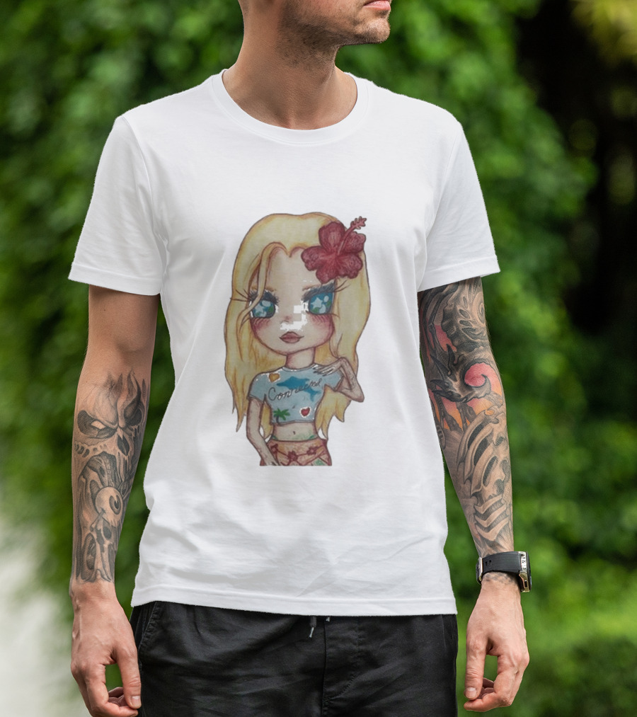 Zara Larsson Midnight Sun Tour 2025 Cartoon Illustration With Blonde Girl And Red Flower T-Shirt
