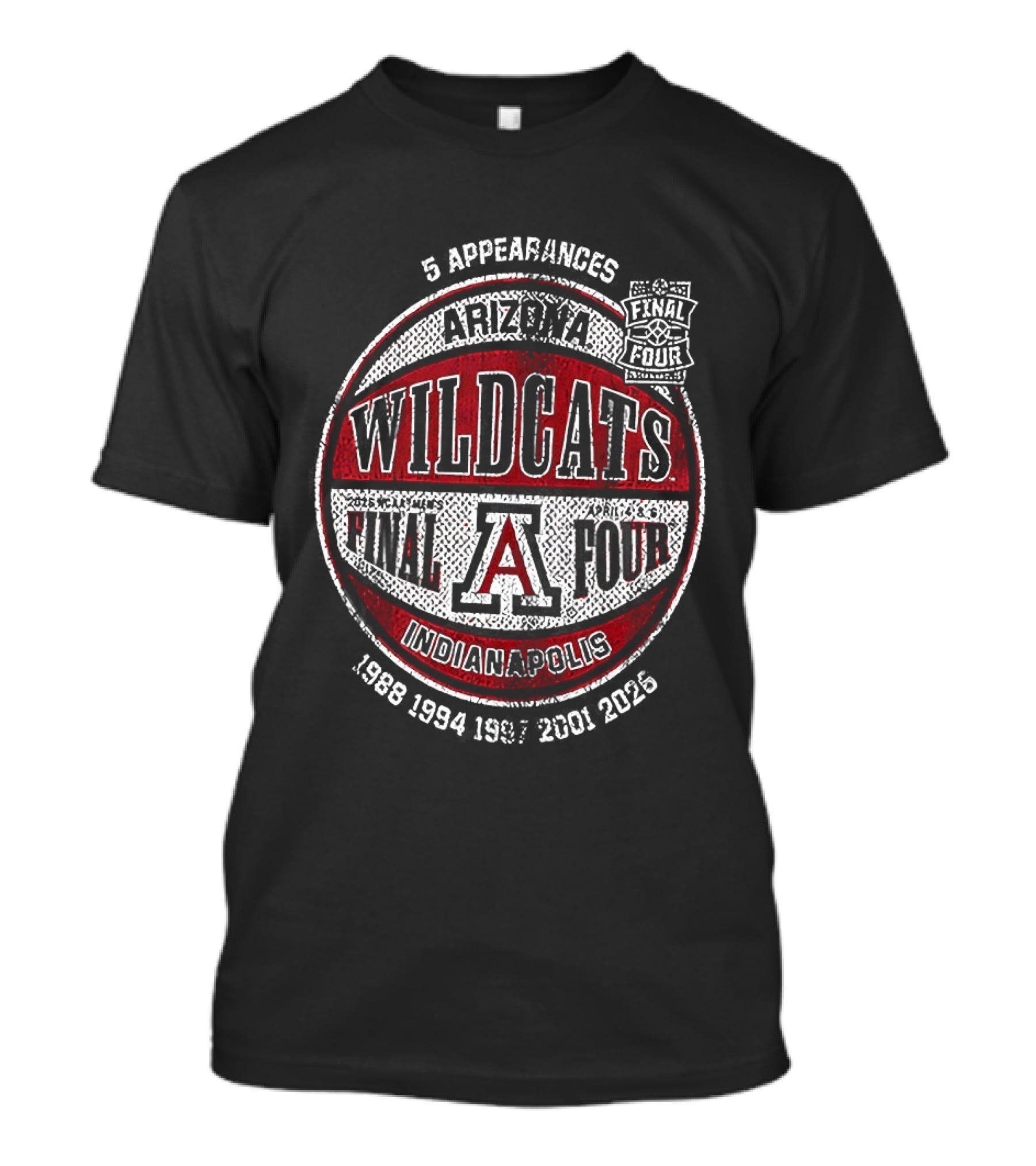 Arizona Wildcats NCAA Basketball Final Four 2026 Indianapolis 5 Appearances T-Shirt