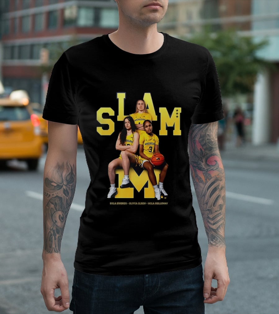 Mila Holloway Olivia Olson Syla Swords SLAM Michigan Wolverines Basketball T-Shirt