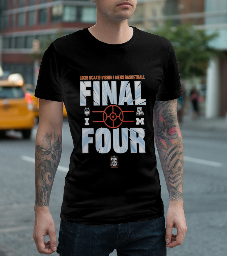 2026 NCAA Division I Men's Basketball Final Four With UConn Arizona And Michigan Logos T-Shirt