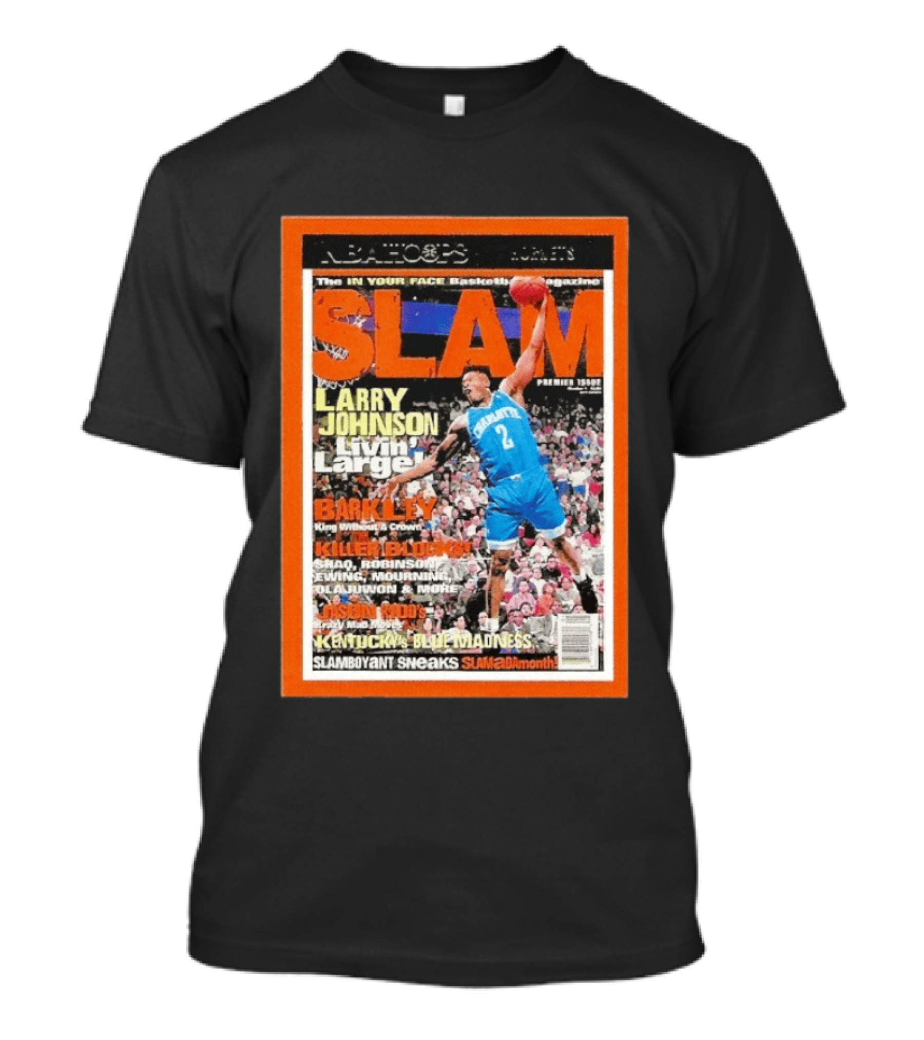 NBA Hoops Larry Johnson Livin Large Charlotte Hornets Slam Premier Issue 2021 22 Panini T-Shirt
