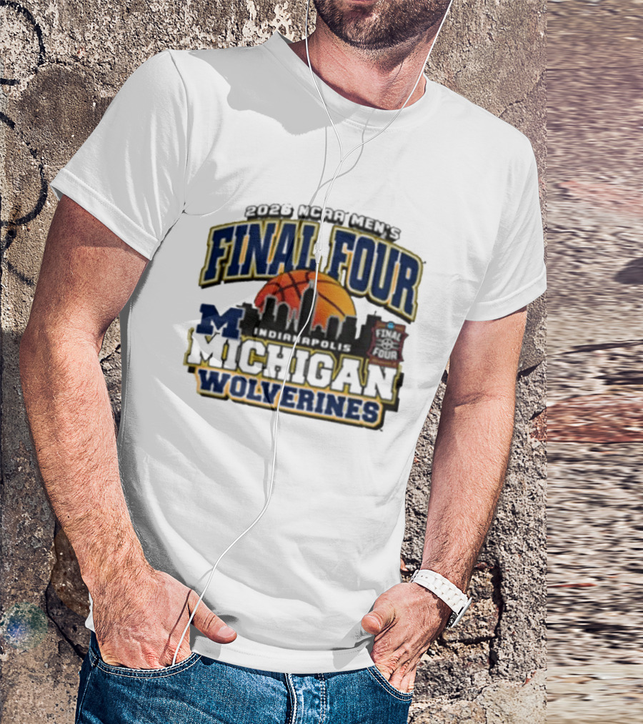 NCAA Men's Final Four 2026 Michigan Wolverines Indianapolis Skyline Basketball T-Shirt