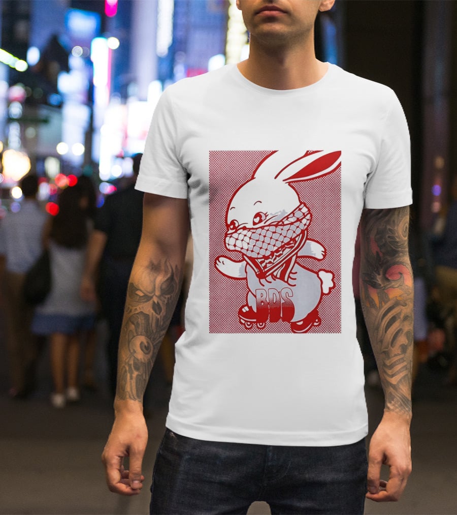 BDS Palestine Bunny With Keffiyeh And Roller Skates T-Shirt