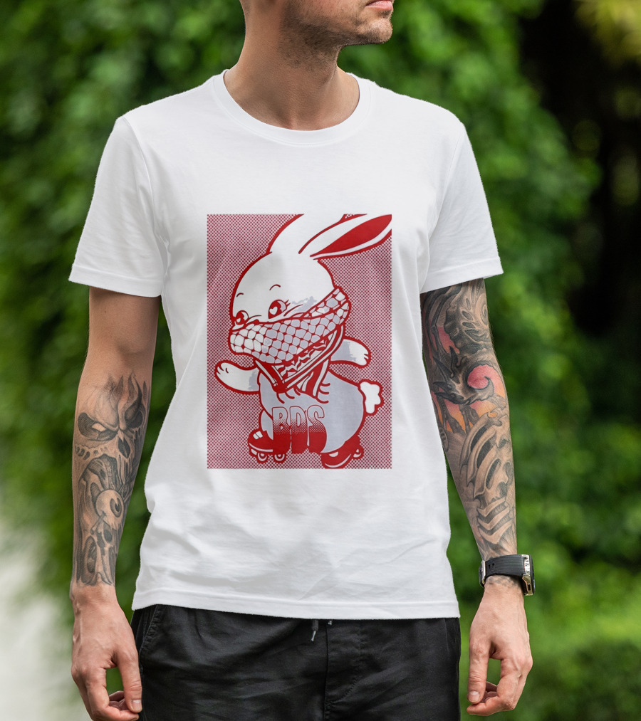 BDS Palestine Bunny With Keffiyeh And Roller Skates T-Shirt