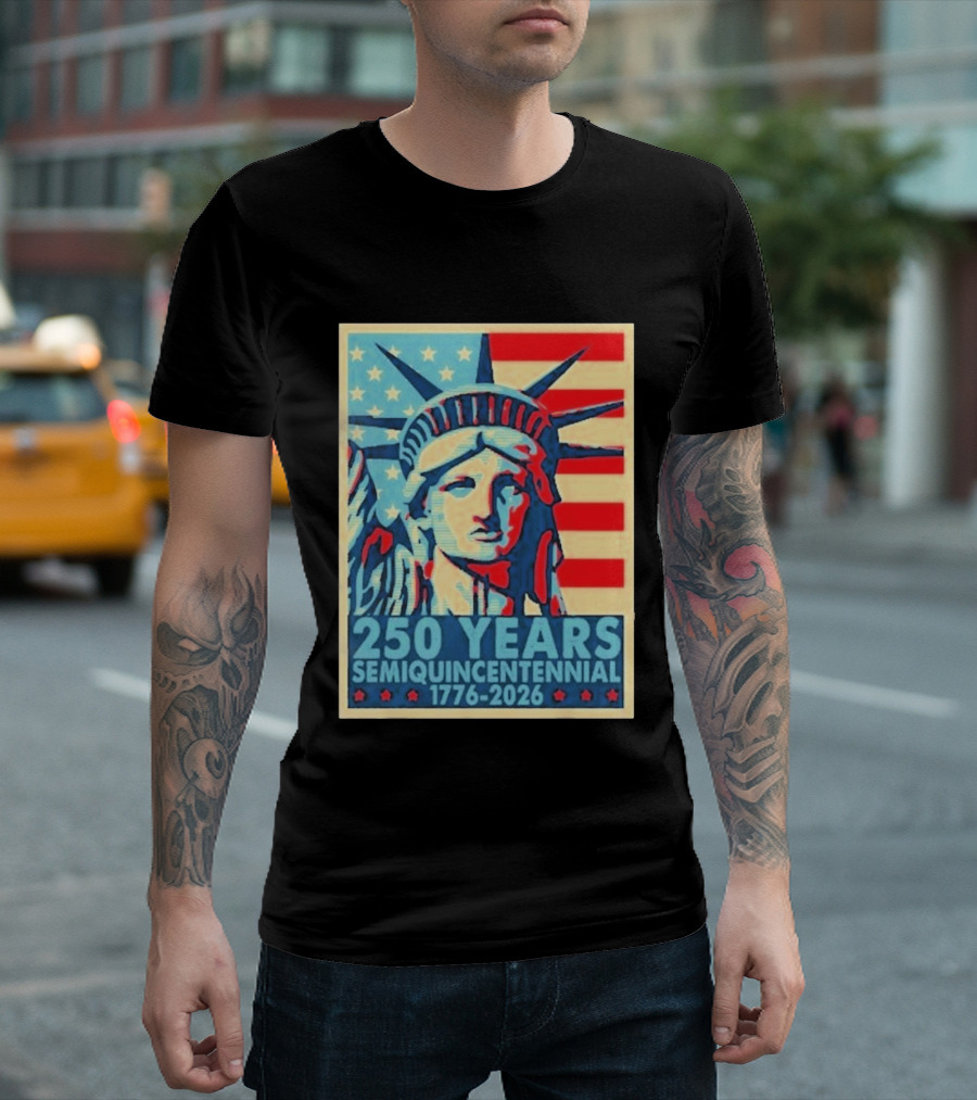250 Years 1776 2026 Lady Liberty Semiquincentennial With American Flag T-Shirt