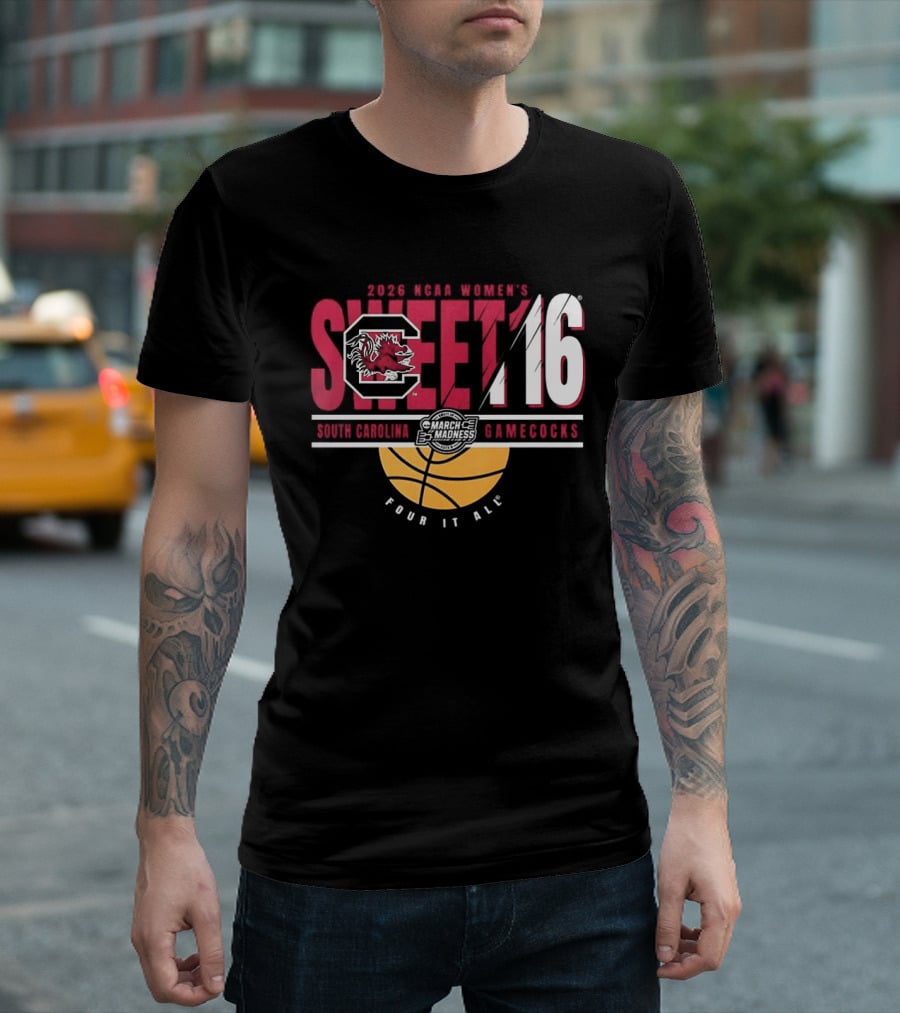 South Carolina Gamecocks NCAA Women's Basketball 2026 Sweet 16 Four It All Basketball T-Shirt