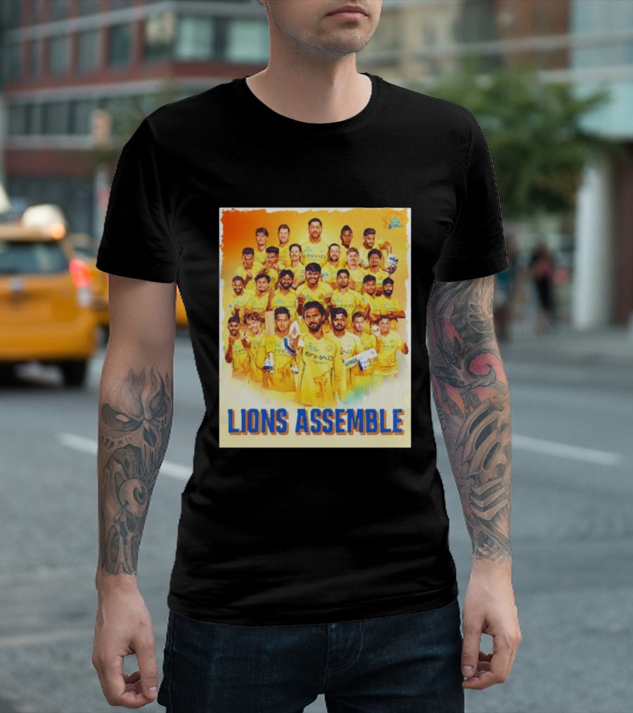 Raring To Roar Lions Assemble Chennai Super Kings Team Celebration T-Shirt