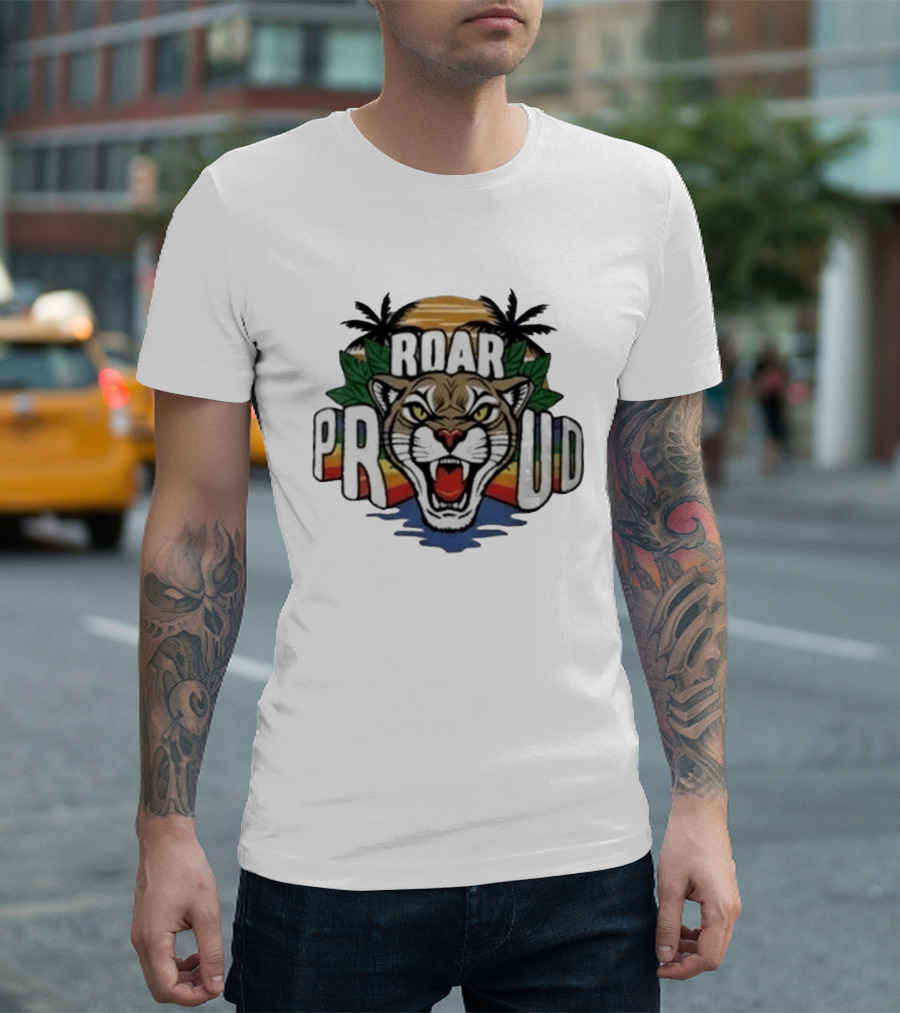 2026 Florida Panthers Roar Proud Pride Night Palm Trees Sunset T-Shirt
