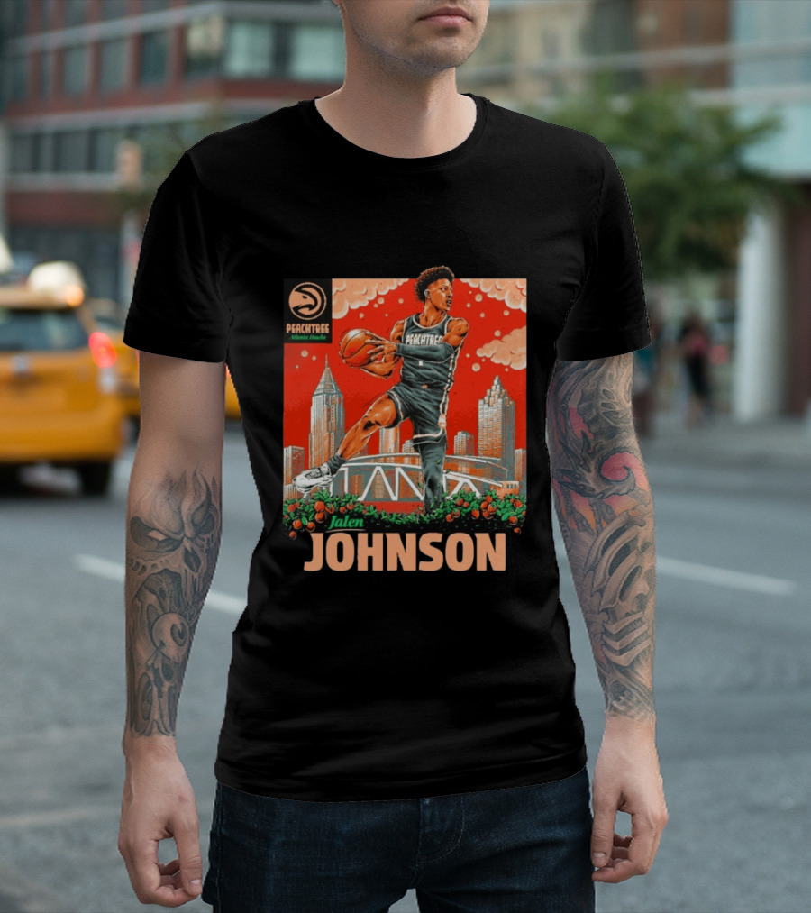 Atlanta Hawks Jalen Johnson Peachtree Skyline Basketball T-Shirt
