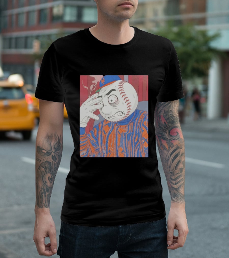 Mr. Met Stressed Smoking New York Mets Baseball Fan T-Shirt