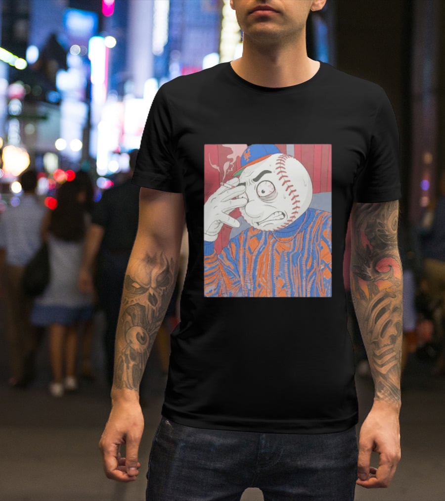 Mr. Met Stressed Smoking New York Mets Baseball Fan T-Shirt