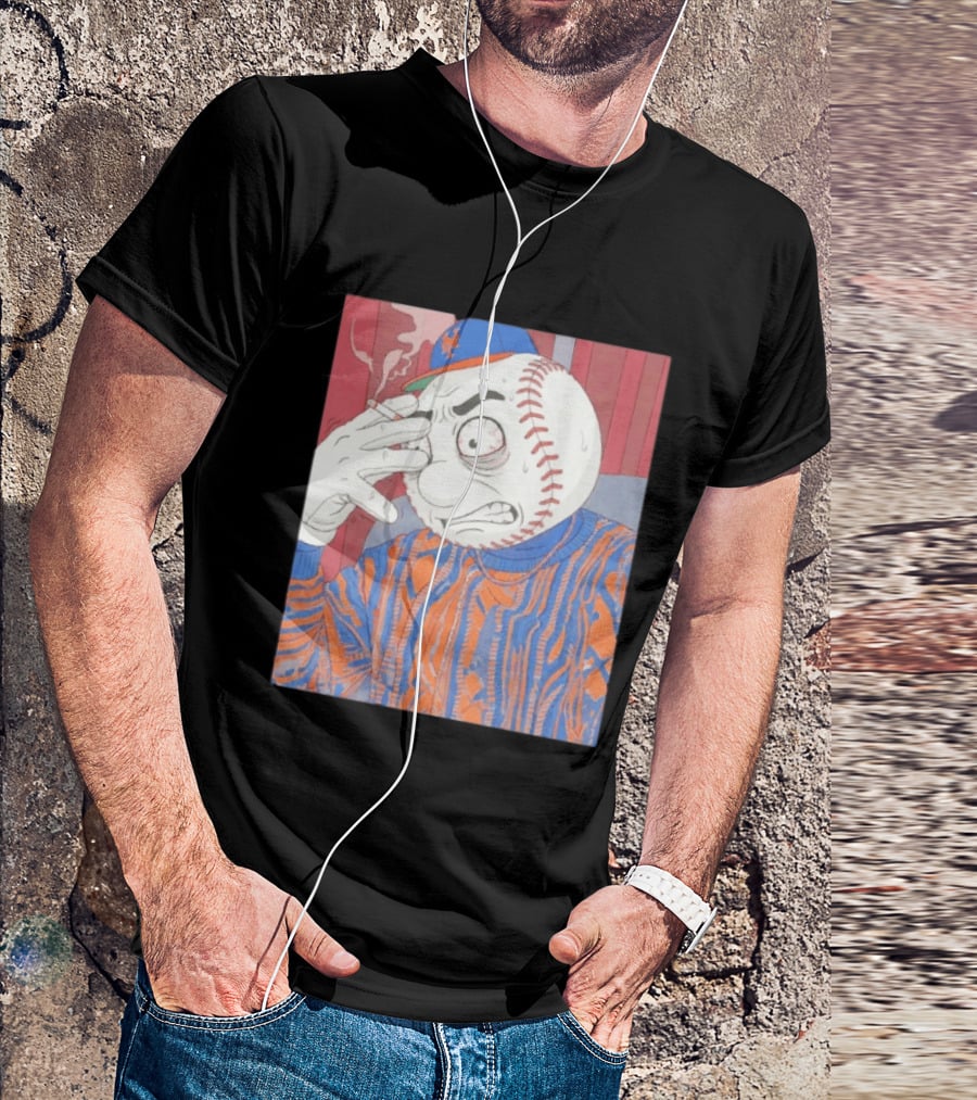 Mr. Met Stressed Smoking New York Mets Baseball Fan T-Shirt