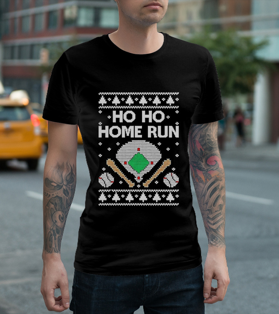 Tstars Ho Ho Home Run Ugly Christmas Baseball Festive Holiday T-Shirt