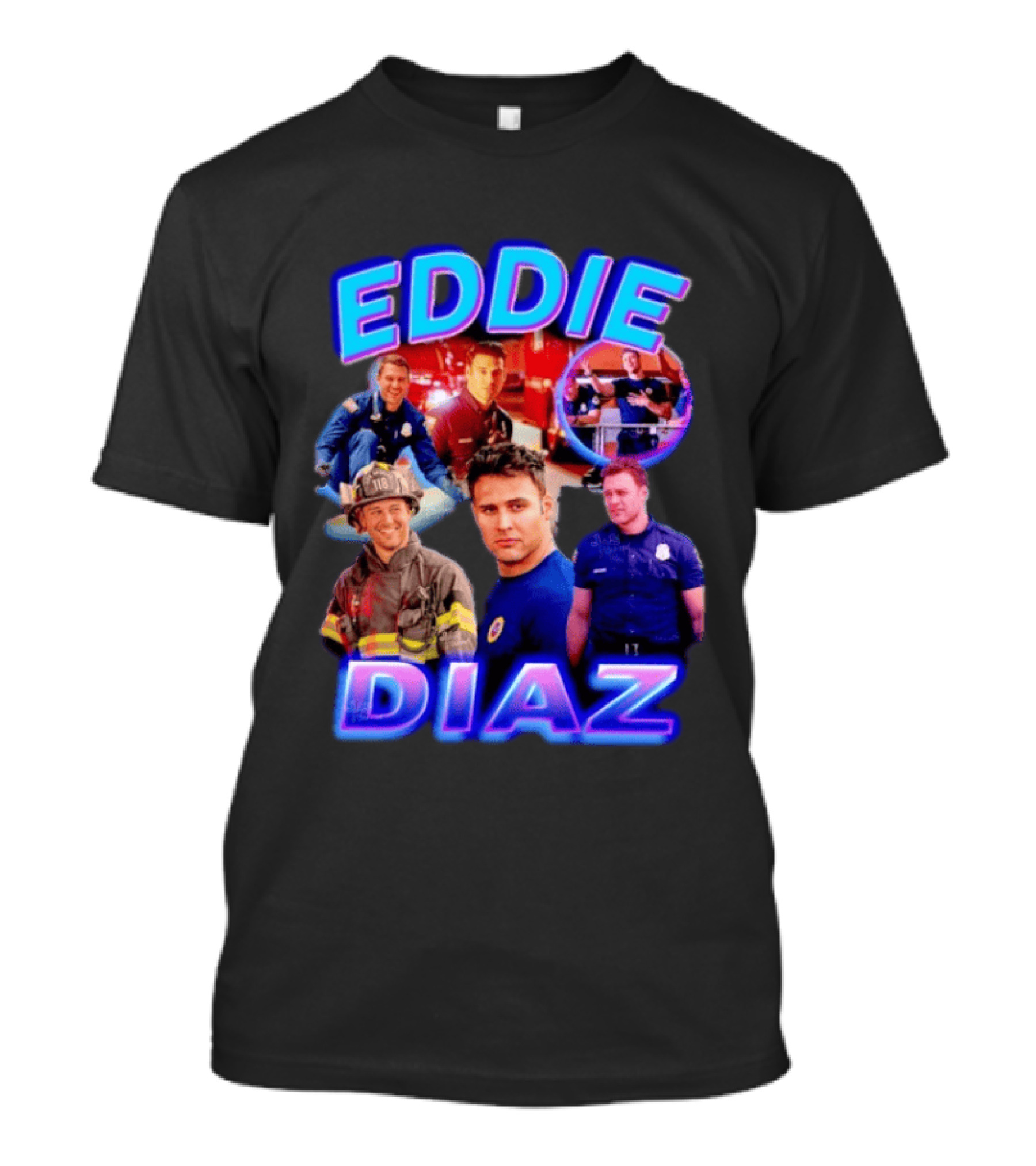 Eddie Diaz Firefighter Collage Action Scenes And Portraits T-Shirt