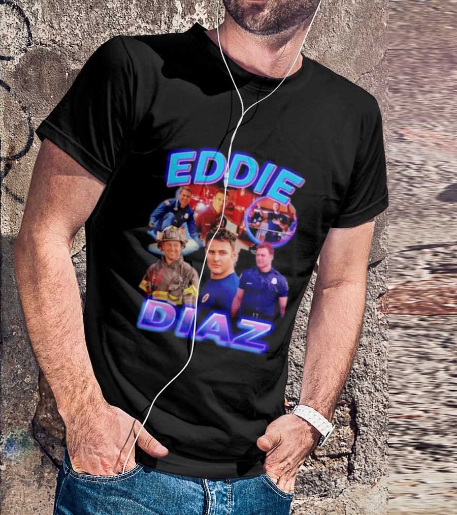 Eddie Diaz Firefighter Collage Action Scenes And Portraits T-Shirt