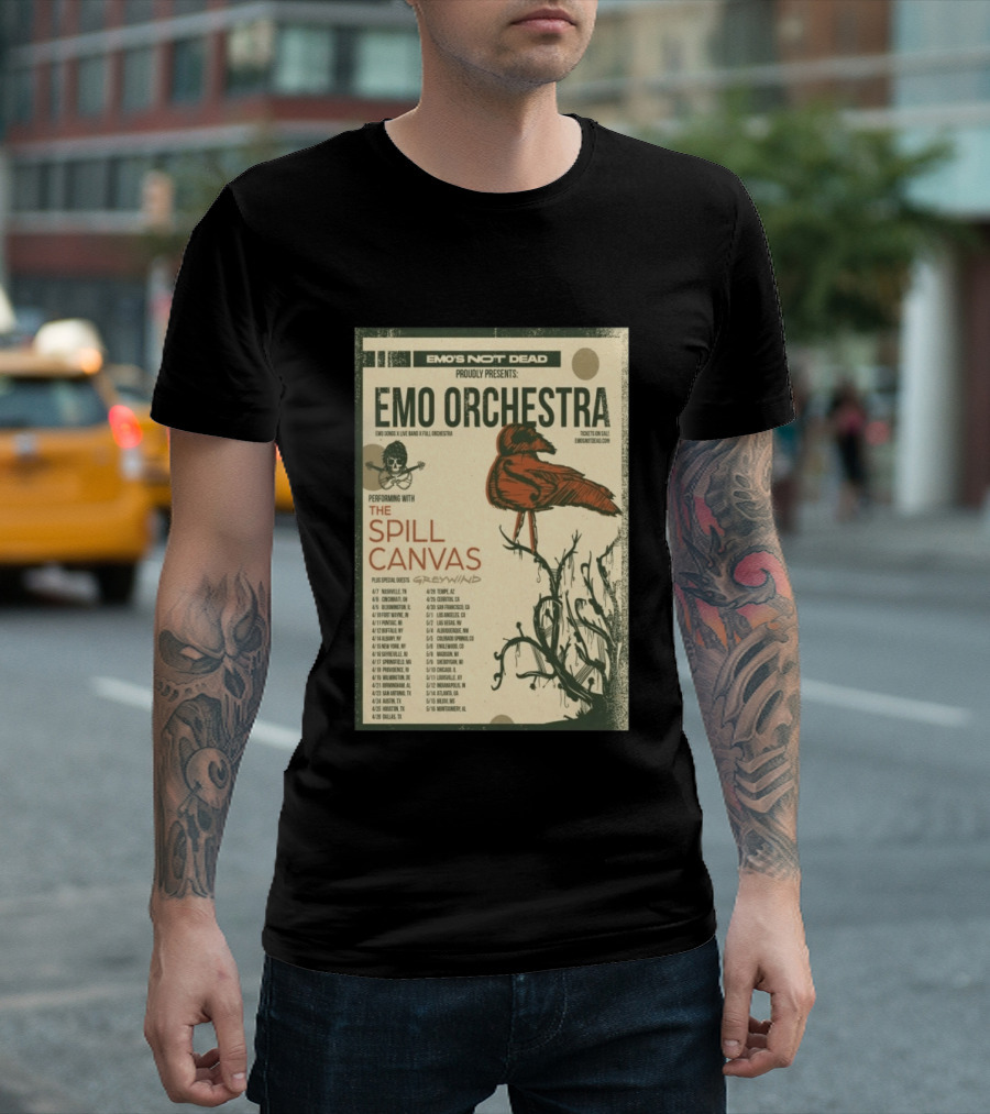 Emo Orchestra USA Tour 2026 With The Spill And Greywind Tour Dates T-Shirt