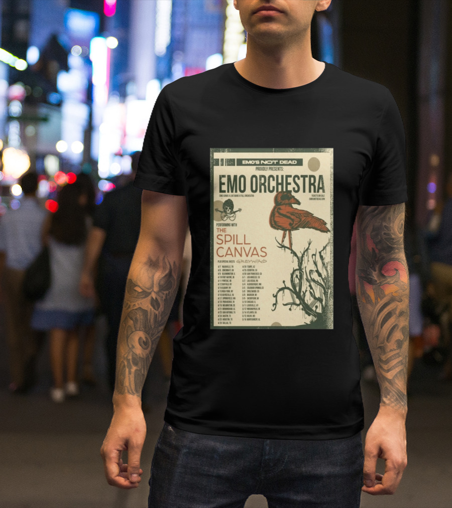 Emo Orchestra USA Tour 2026 With The Spill And Greywind Tour Dates T-Shirt