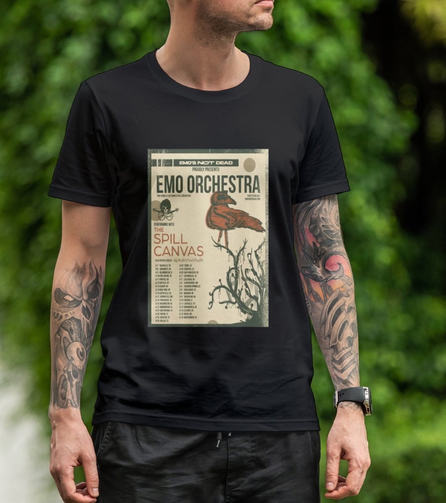Emo Orchestra USA Tour 2026 With The Spill And Greywind Tour Dates T-Shirt
