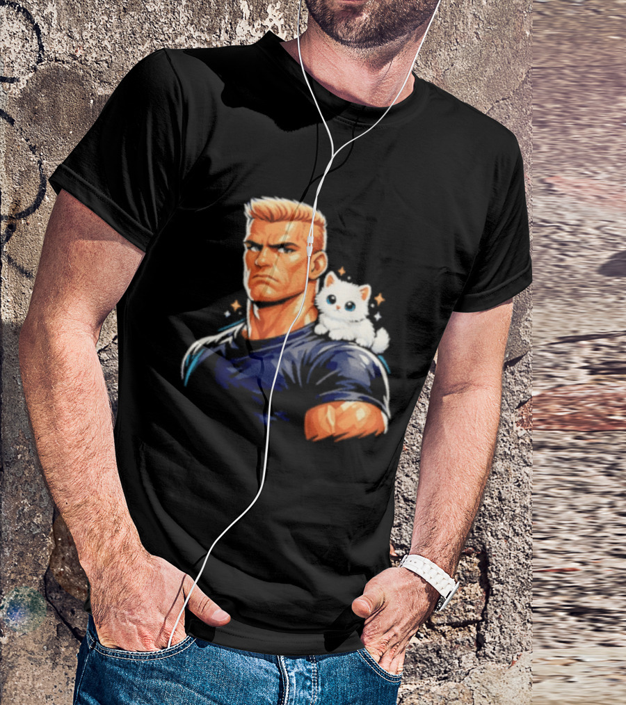 GigaChad With Tiny Cat Meme Buff Aesthetic T-Shirt