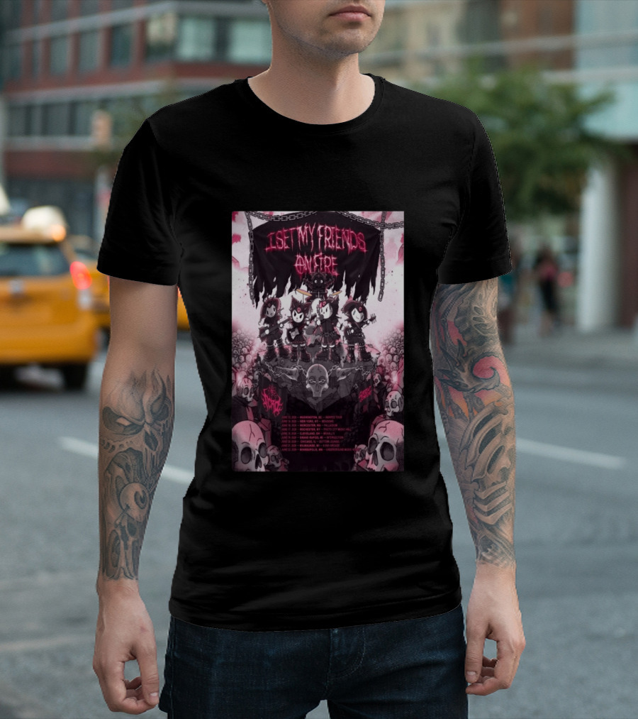 I Set My Friends On Fire Warped Tour 2026 Concert Tour Dates Skulls Chains T-Shirt