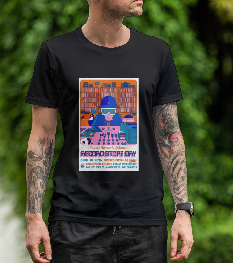 Lucky Records Miami Record Store Day April 18 2026 Exclusive RSD Releases Dollar Bin Blowout T-Shirt