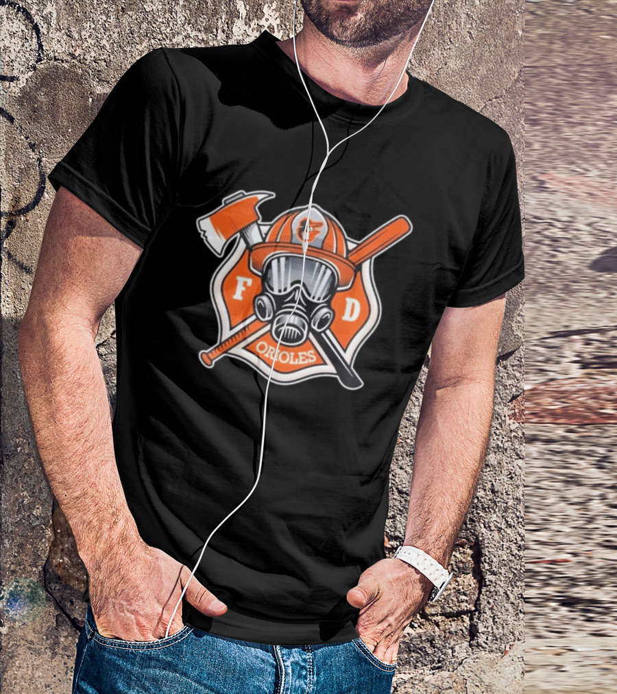 2026 Orioles FD Firefighter Appreciation Mask Helmet Axe Crossed Bat T-Shirt