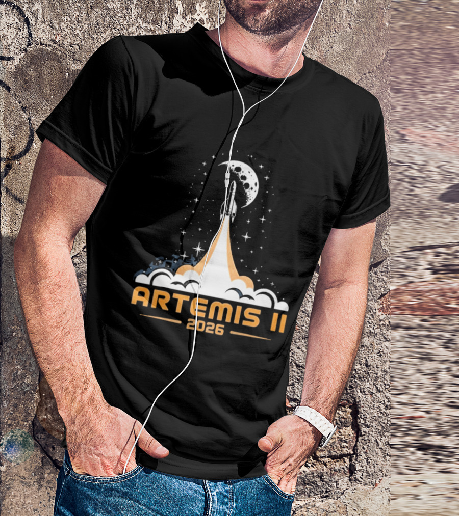 Artemis II 2026 Moon Rocket Launch With Stars And Moon T-Shirt
