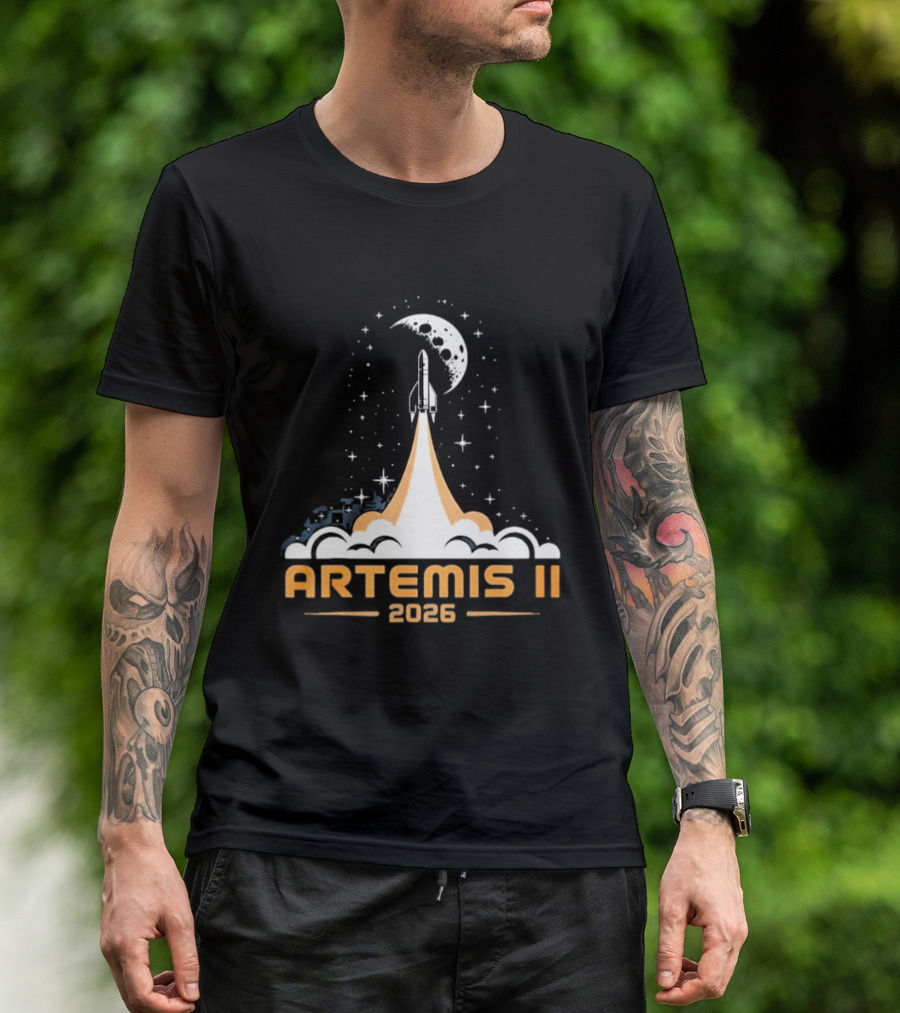 Artemis II 2026 Moon Rocket Launch With Stars And Moon T-Shirt