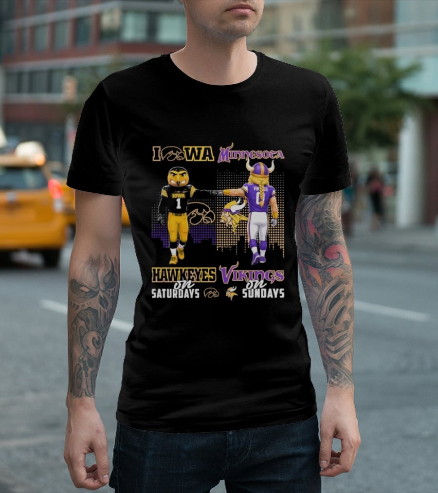 Iowa Hawkeyes On Saturdays Minnesota Vikings On Sundays Football Mascots T-Shirt