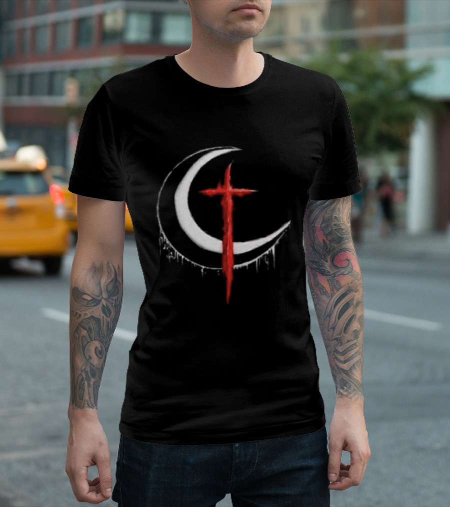 Doggie Deimos Blood Moon Dripping Red Crescent And Cross T-Shirt