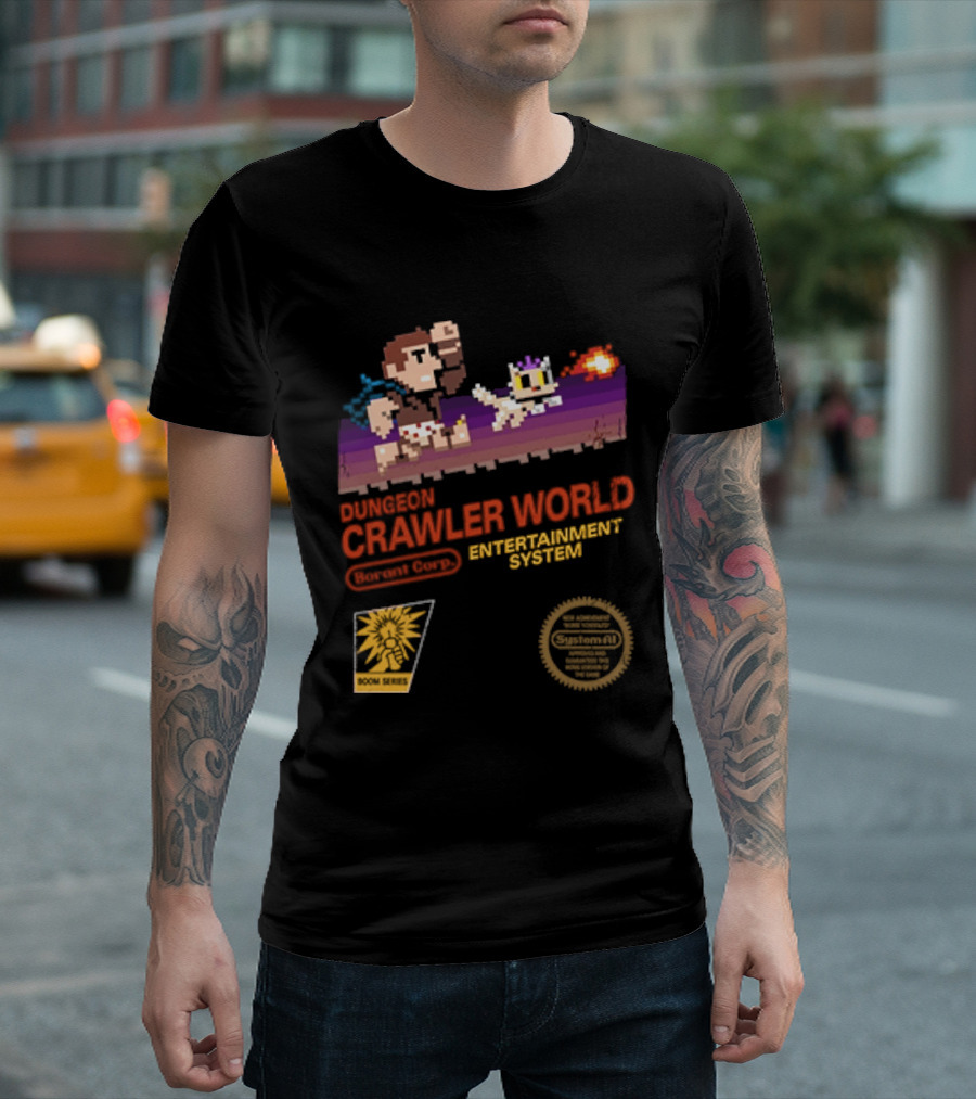 Dungeon Crawler World Entertainment System Pixel Adventure Quest Retro Game T-Shirt