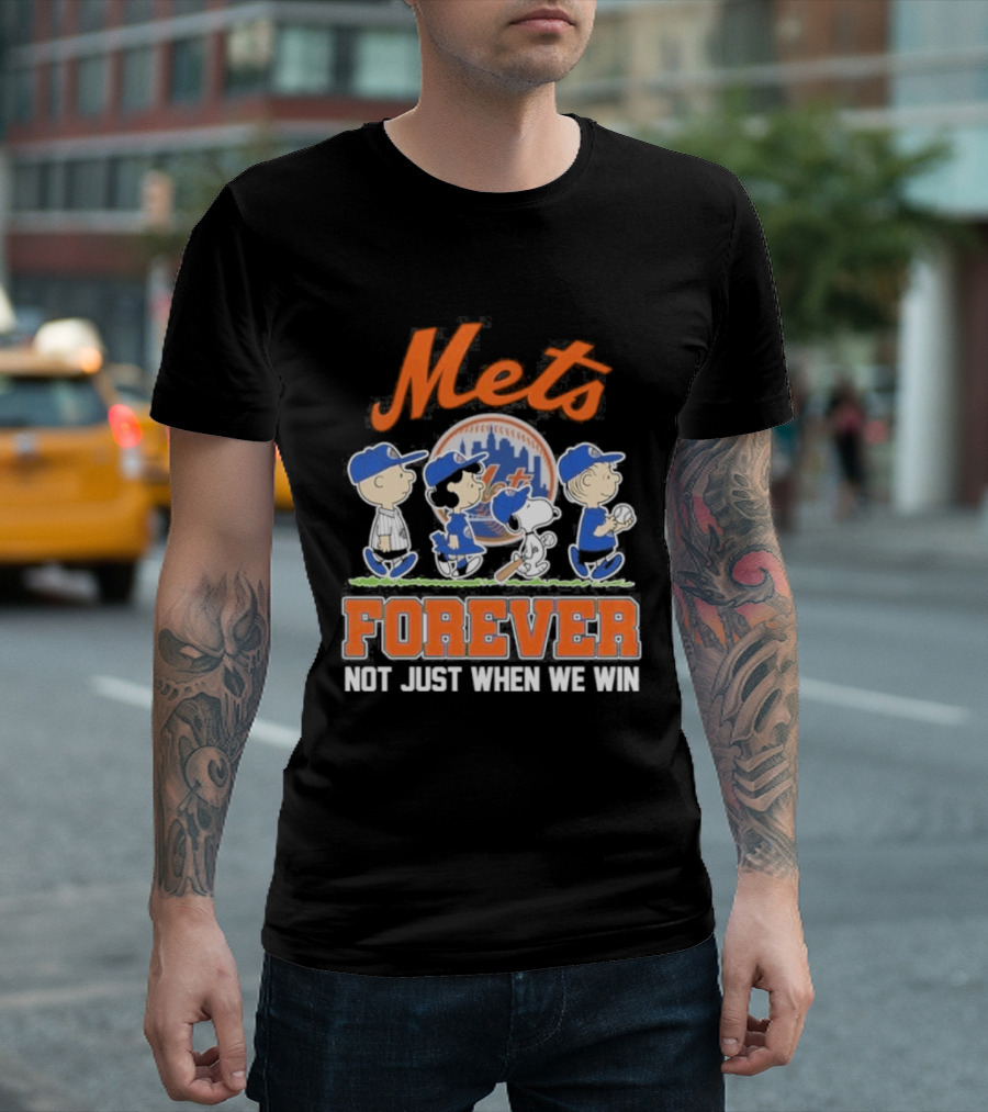 Mets Peanuts Characters Forever Not Just When We Win Baseball Collaboration T-Shirt