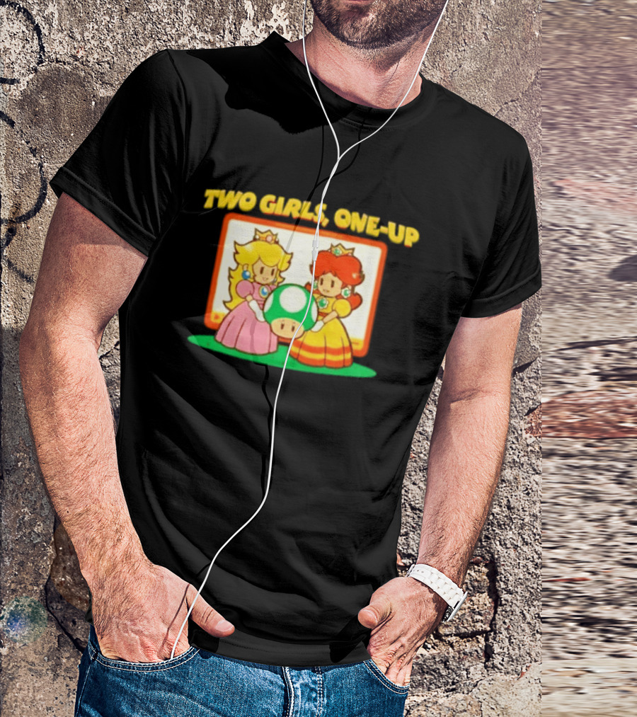 Two Girls One Up Mario Princess Peach Daisy 1 Up Mushroom T-Shirt