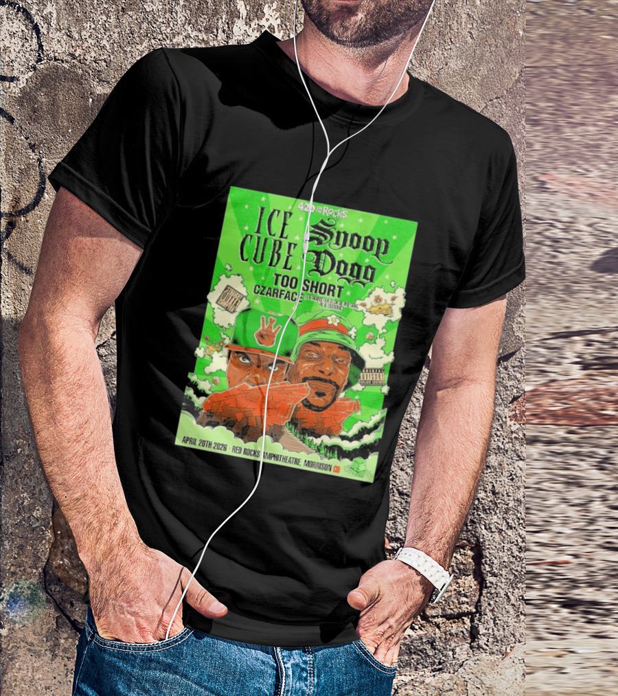 420 On The Rocks 2026 Ice Cube Snoop Dogg Too Short Czarface Red Rocks Amphitheatre Morrison Colorado April 20 T-Shirt
