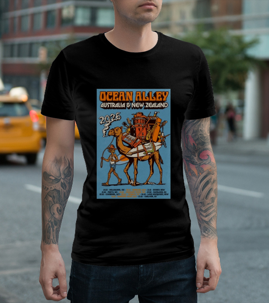 Ocean Alley Australia New Zealand 2026 Tour Dates With Camel And Musical Gear T-Shirt