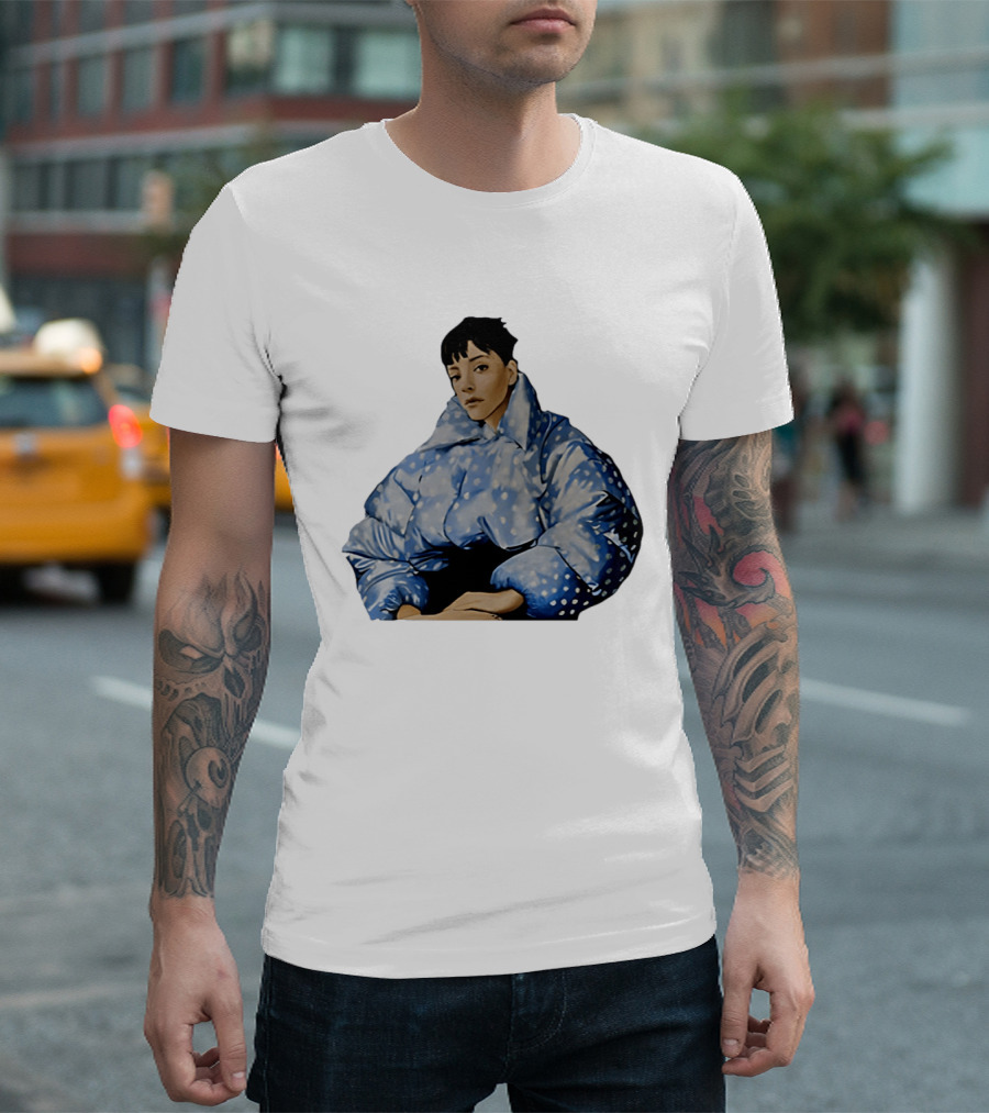 Lily Allen West End Girl Blue Polka Dot Puffer Jacket Style Fashion T-Shirt