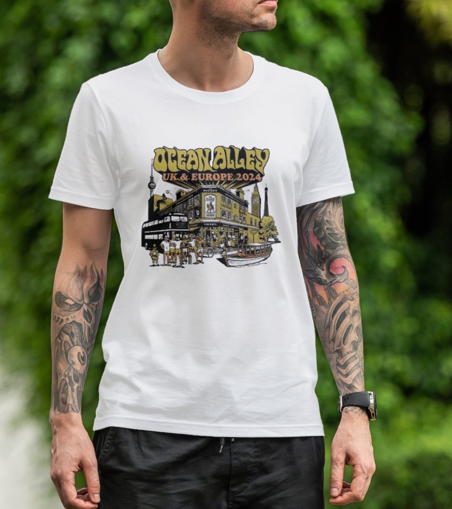 Ocean Alley UK And Europe 2024 Tour Pocket Tavern Scene With Landmarks T-Shirt