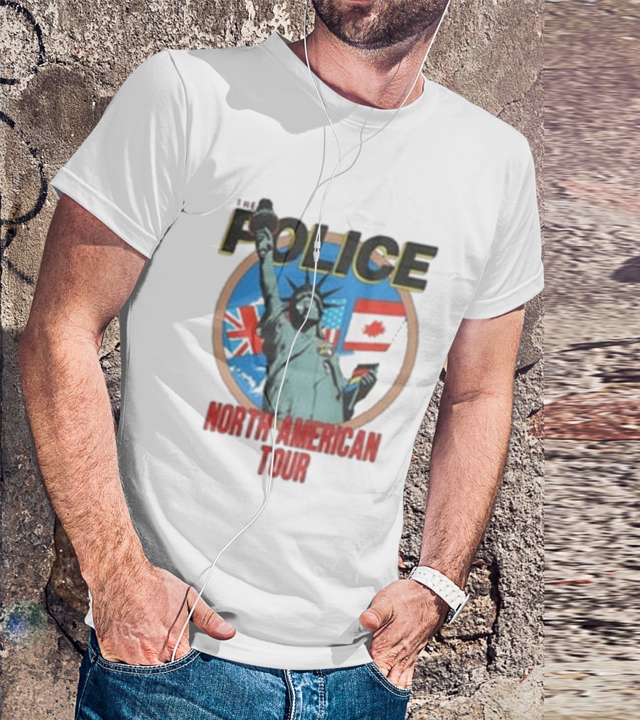 The Police 1983 North American Tour Lady Liberty UK Canada US Flags T-Shirt