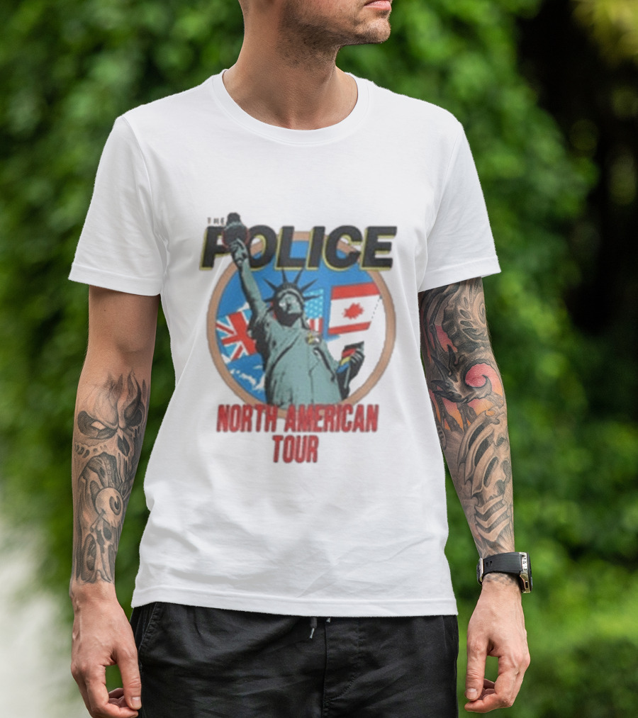 The Police 1983 North American Tour Lady Liberty UK Canada US Flags T-Shirt