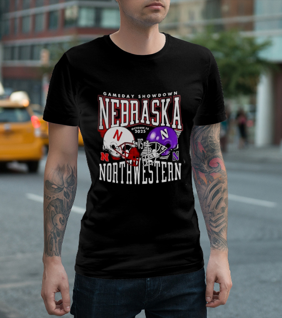 Nebraska Cornhuskers Northwestern Wildcats Gameday Showdown 2025 Helmet Matchup T-Shirt