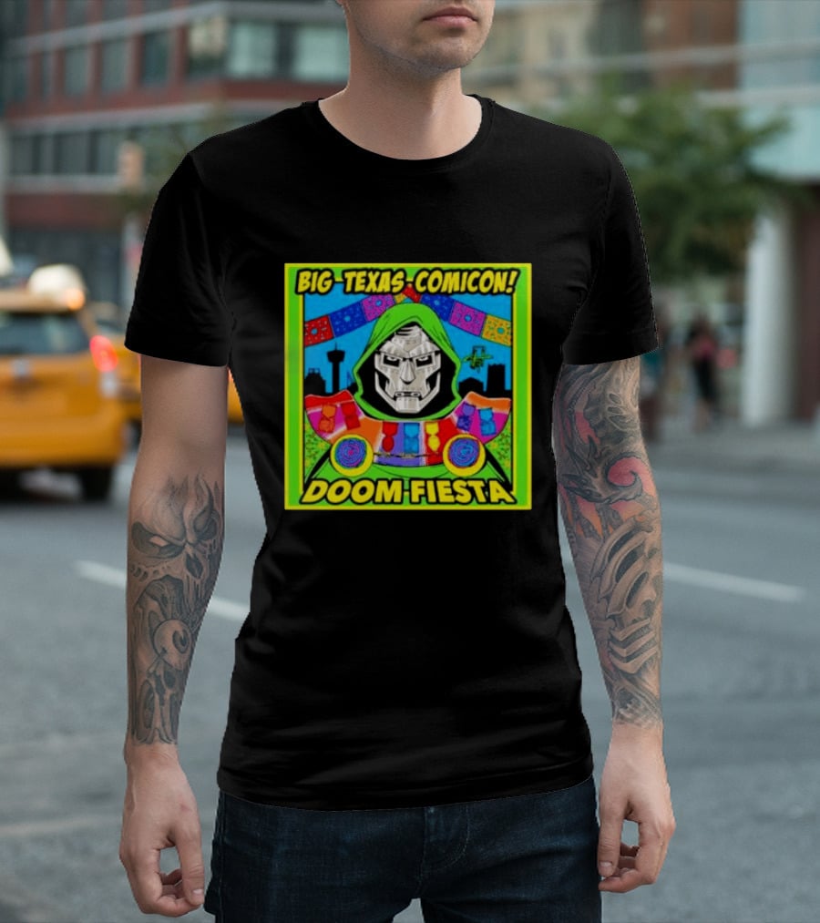 Big Texas Comicon Doom Fiesta Colorful Celebration With Iconic Mask T-Shirt