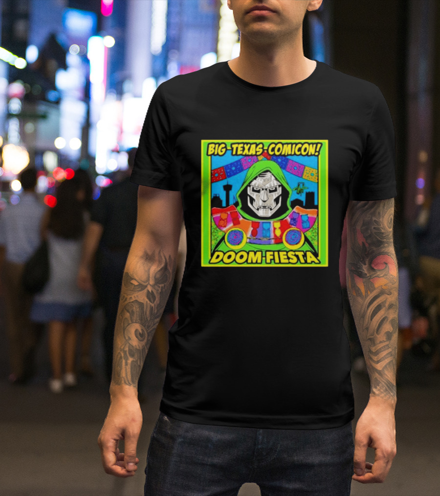 Big Texas Comicon Doom Fiesta Colorful Celebration With Iconic Mask T-Shirt
