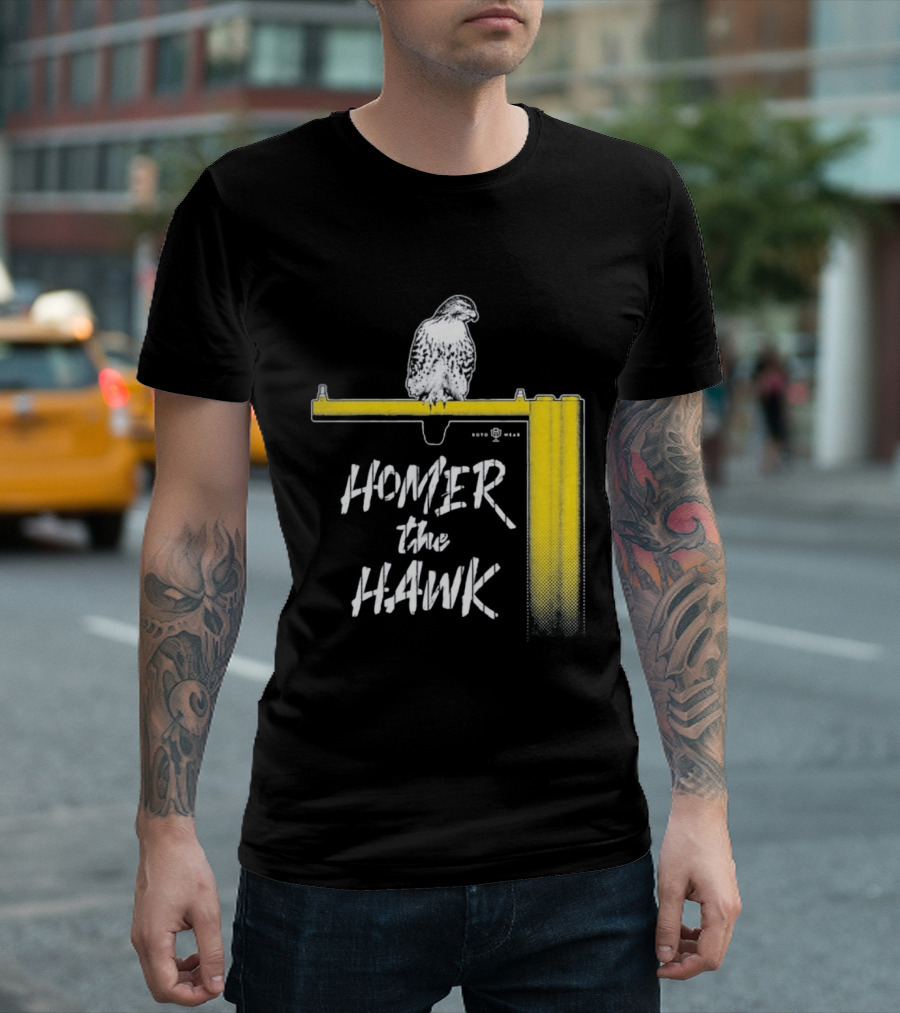 Homer The Hawk Perched On Yellow Crossbar T-Shirt