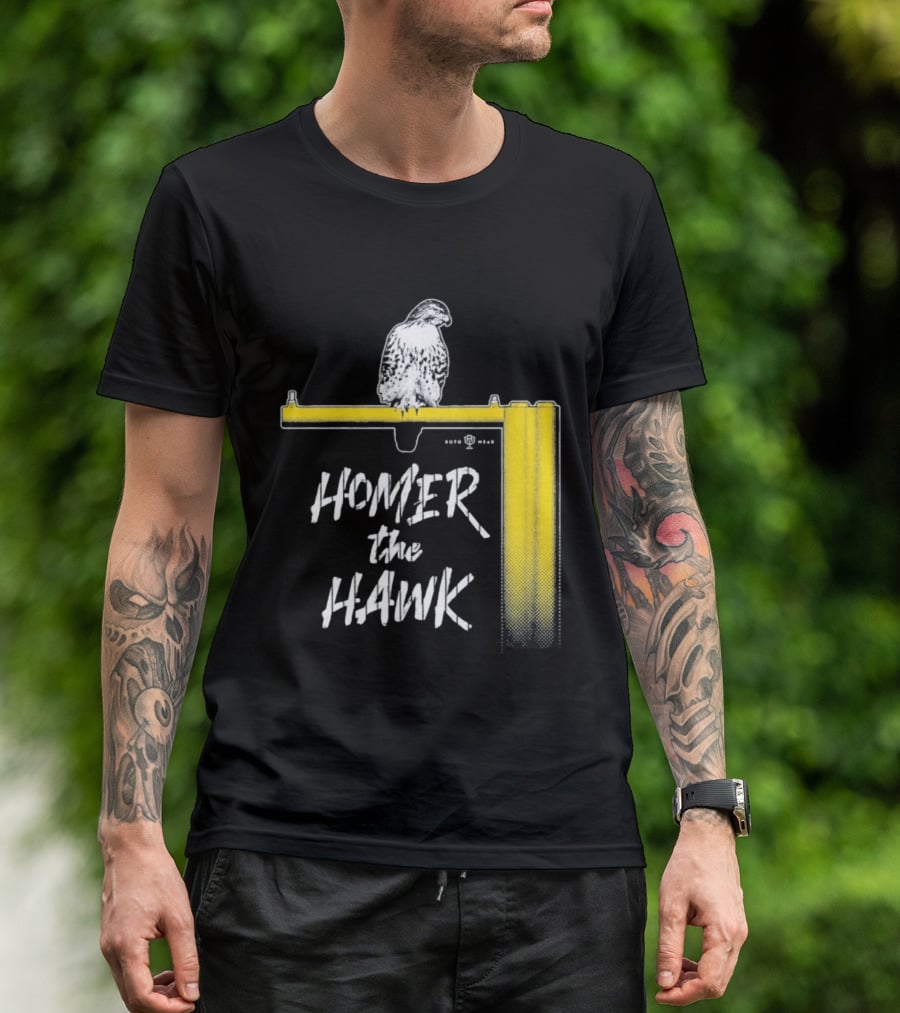 Homer The Hawk Perched On Yellow Crossbar T-Shirt