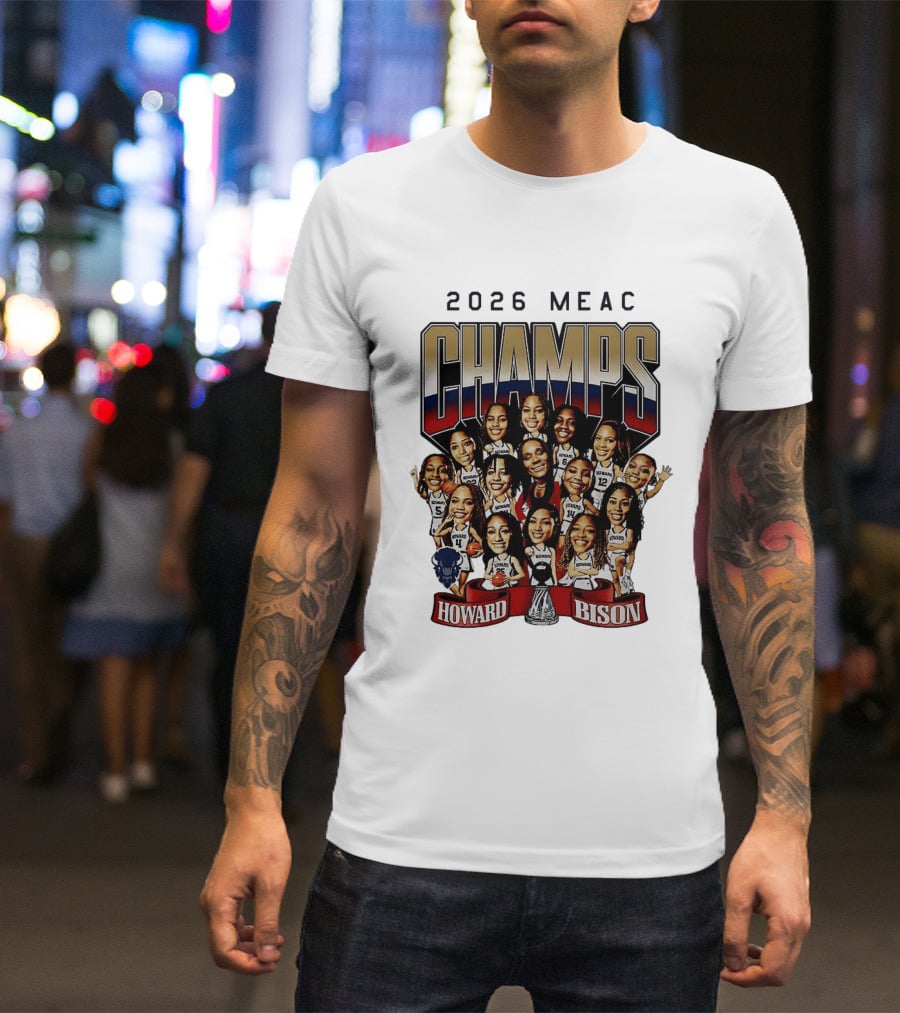 2026 MEAC Champs Howard Bison Women's Basketball Caricature T-Shirt
