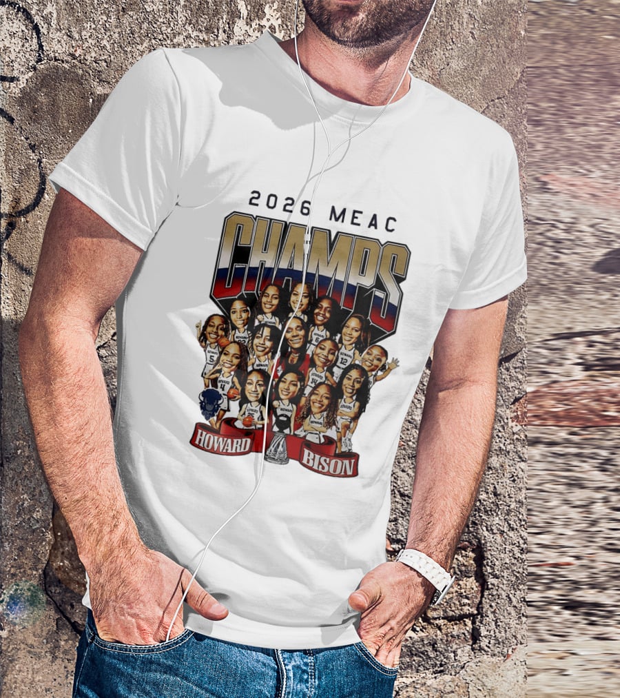 2026 MEAC Champs Howard Bison Women's Basketball Caricature T-Shirt