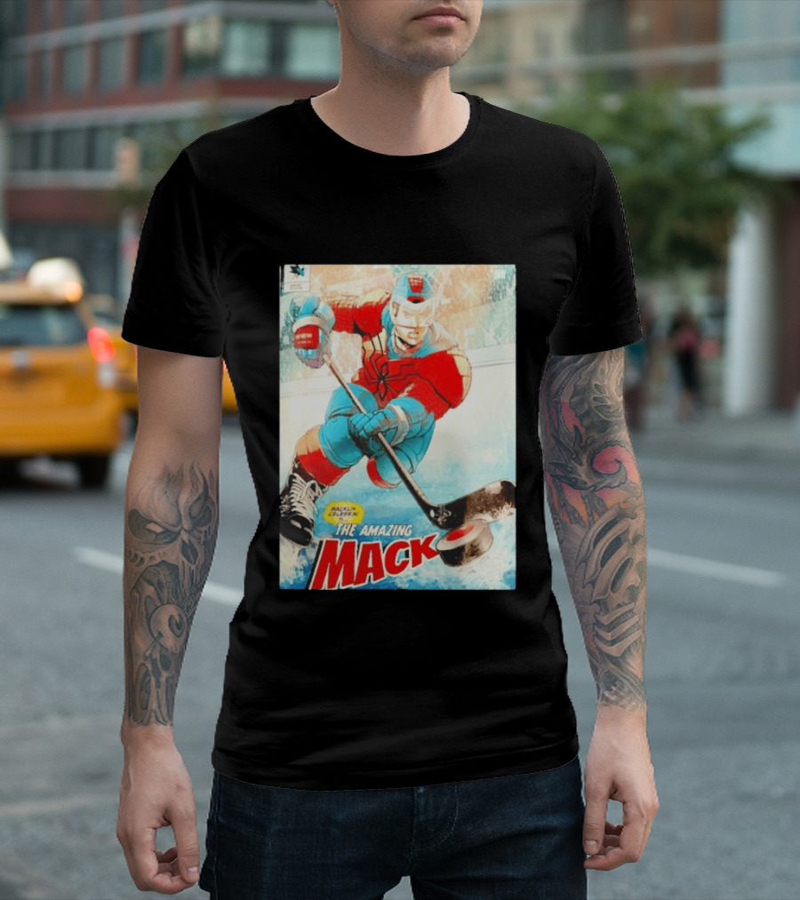 Macklin Celebrini The Amazing Mack San Jose Sharks Hockey Comic T-Shirt
