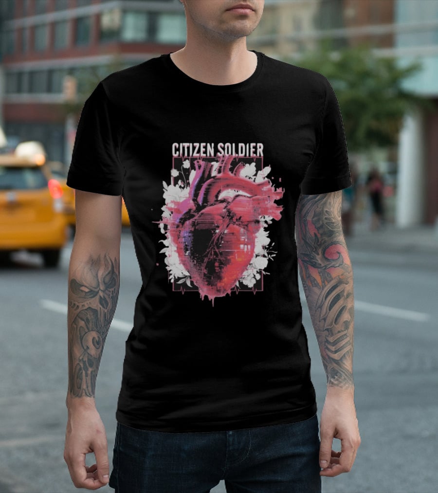 Citizen Soldier Heartbeat Anatomical Heart And Floral T-Shirt