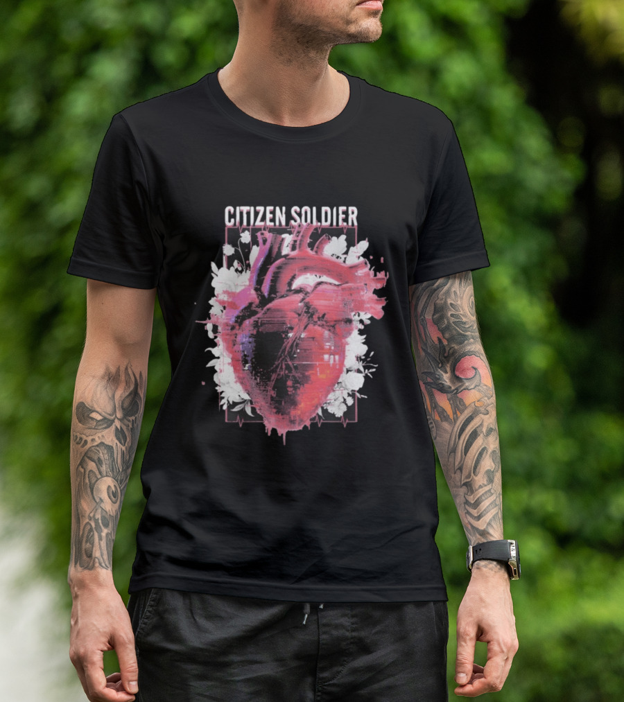 Citizen Soldier Heartbeat Anatomical Heart And Floral T-Shirt
